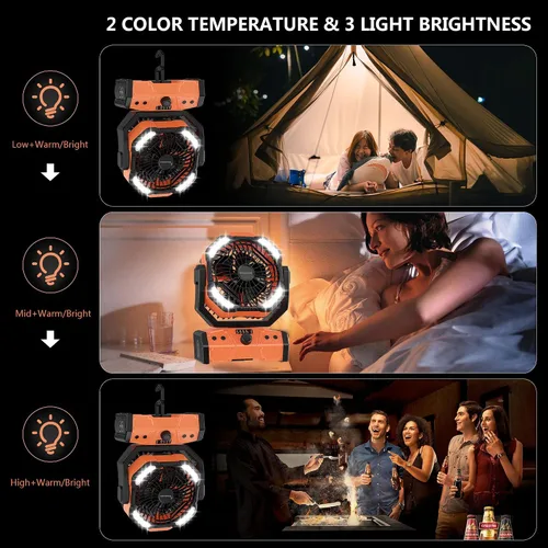 Miniatura 4 de Easywave Ventilador de camping con linterna LED: tienda de campaña de 20000 mAh recargable con batería para exteriores, ventilador oscilante