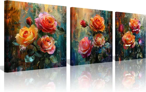 Miniatura 10 de NAN Wind 3 piezas de arte de pared de flores azules, impresión botánica moderna, ilustración floral floreciente, salpicaduras de acuarela y elegante