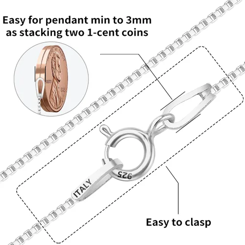 Miniatura 6 de ASHINE 925 Sterling Silver Box Chain Necklace for Women, 1mm 0.8mm Replacement Link Chain for Pendants, Dainty & Sturdy Necklace Available in 16-36
