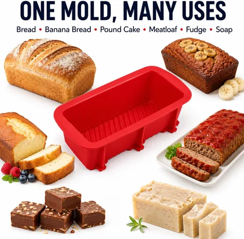 Miniatura 6 de Juego de dos moldes antiadherentes para hacer pan casero, jabón, dulce de azúcar, pastel de carne y más (paquete de 2 moldes para pan)