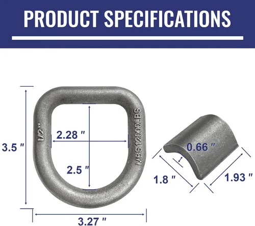 Miniatura 3 de Grandroad auto Anillo en D forjado soldado resistente, anclaje de amarre para remolque de 1/2 pulgada con anillo en D para remolque, carga
