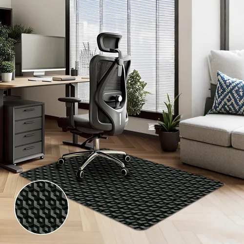 Miniatura 9 de Tapete para silla de oficina para suelo de madera dura, 63 x 51 pulgadas, tapete de PVC negro extra grande con patrón 3D, tapete para silla