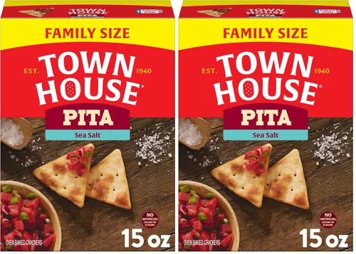 Miniatura 12 de Town House Galletas horneadas al horno de pita, sal marina, aperitivos salados, tamaño familiar, caja de 15 onzas (1 caja)