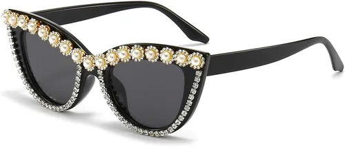 Miniatura 8 de LJCZKA Diamond Cat Eye Sunglasses Women Retro Jeweled Rhinestone Sun Glasses Sparkle Crystal Pearl Luxury Bling Eyewear