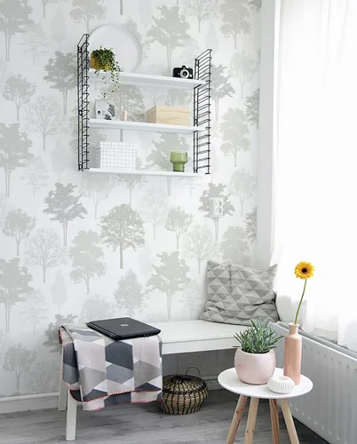 Miniatura 5 de Timeet Papel tapiz de bosque para despegar y pegar, papel tapiz moderno de árbol, papel adhesivo gris y blanco, 23.2 x 118.1 pulgadas, autoadhesivo