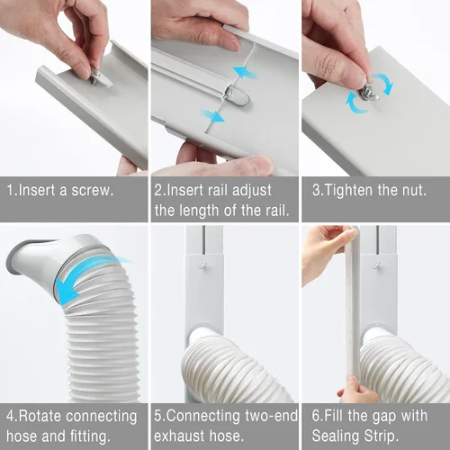 Miniatura 5 de HOXHA Kit de ventilación de ventana de aire acondicionado, kit universal de ventana ajustable con manguera de escape de 5.9 pulgadas de diámetro