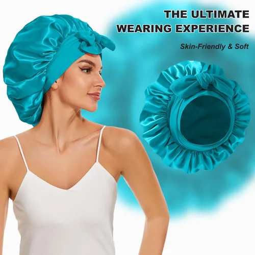 Miniatura 3 de Gorro de satén de seda para dormir, doble capa de pelo grande para mujeres y hombres, cabello rizado natural