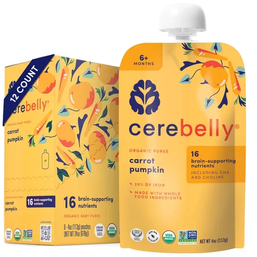 Miniatura 18 de Cerebelly Paquete variado de bolsas de comida orgánica para bebés, purés de verduras y frutas, 16 nutrientes, sin azúcar añadido, fibra y sin OMG, 4
