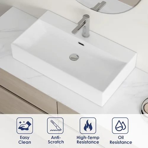 Miniatura 6 de Eridanus Lavabo de Baño 30" x 16" Lavabo Rectangular de Sobreponer, Montaje en Pared Sobre Mostrador Lavabo de Tocador, Lavabo de Cerámica Blanca