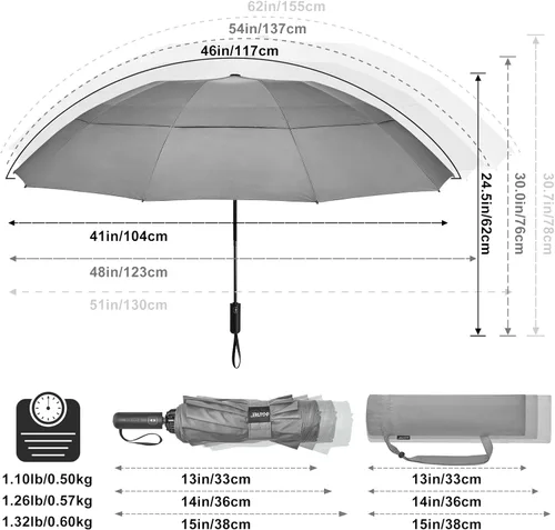 Miniatura 11 de G4Free Paraguas de golf grande de 42/46/54/62 pulgadas, paraguas compacto de viaje inverso, 10 varillas, resistente al viento para lluvia, doble