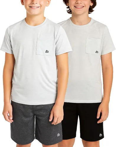 RBX Pantalones cortos deportivos para niños, paquete de 2 pantalones cortos transpirables de poliéster con bolsillos, pantalones cortos activos para