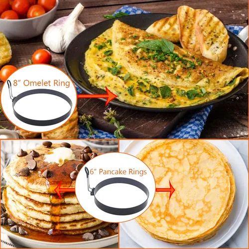 Miniatura 4 de Juego de olla de huevos de acero inoxidable, anillo de tortilla de 8 pulgadas, anillo para panqueques de 6 pulgadas, anillo de huevo de plancha de 4