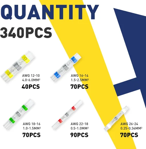 Miniatura 2 de 340 PCS Conectores de Cable con Sellado de Soldadura - haisstronica Conectores de Cable Termorretráctiles de Grado Marino - Terminales de Cable