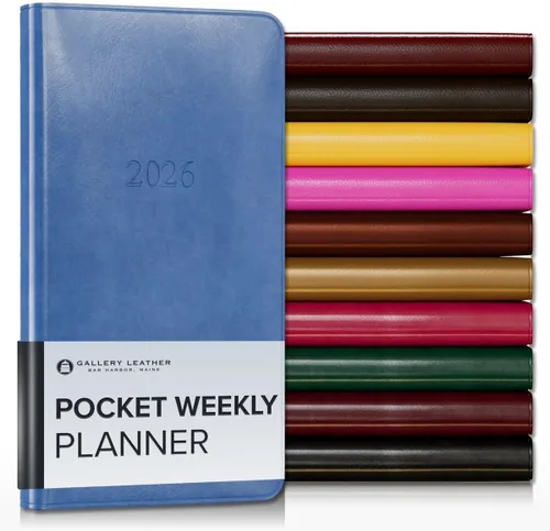 Miniatura 221 de Gallery Leather Agenda semanal y mensual grande 2025-2026, agenda y cuaderno con elegantes bordes de página dorados dorados, 12 meses, cactus Cactus