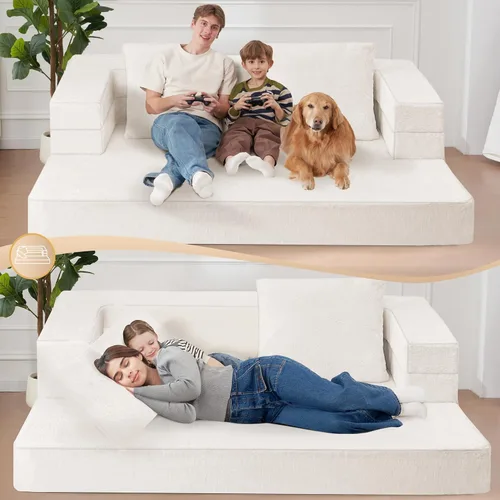 Miniatura 6 de Cama humana gigante para perro, cama 3 en 1 para perro de tamaño humano con funda de piel sintética lavable, cama grande plegable humana para Blanco