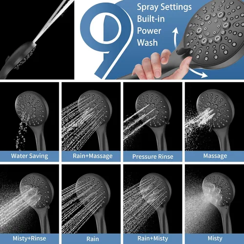 Miniatura 4 de BRIGHT SHOWERS Juego de barra deslizante de acero inoxidable con barra de agarre compatible con Ada, ducha de mano de 5 rociadores con kit de barra