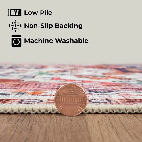 Miniatura 130 de GLN Rugs Traditional Collection - Alfombra de felpilla lavable a máquina, tradicional lavable, antideslizante, alfombra de felpilla de pelo corto