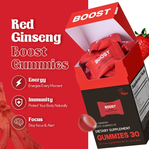 Miniatura 2 de Dr.blet Gomitas de ginseng Energy Boost – Suplementos de apoyo de energía inmune y limpia, masticables con sabor a fresa, enfoque cerebral sin