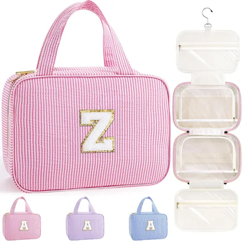 Miniatura 56 de TOPEAST Neceser colgante de viaje, bolsa de aseo personalizada con inicial, regalos de cumpleaños para mamá, hija, hermana, amigas, artículos Púrpura