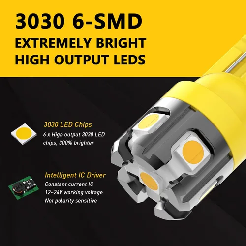 Miniatura 2 de PHINLION 194 foco LED amarillo ámbar súper brillante 168 2825 2827 T10 W5W miniatura focos LED de repuesto para luces de interior de coche, domo