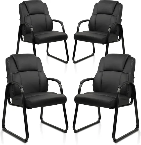 Miniatura 12 de CLATINA Silla de recepción de cuero para invitados con base de trineo, sillón estacionario de oficina con reposabrazos acolchados para reuniones