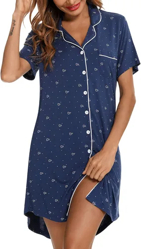 Miniatura 77 de Samring Camisón de pijama para mujer, manga corta/larga, con botones, camisón para dormir, camisón para novio, talla XXL