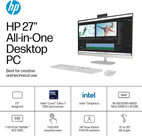 Miniatura 2 de HP Escritorio todo en uno con pantalla táctil de 27 pulgadas, Windows 11 Pro PC para negocios y hogar, pantalla LED antirreflejos FHD de 27