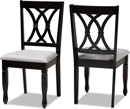 Miniatura 9 de Baxton Studio Petrina - Juego de comedor tapizado de tela gris, madera con acabado marrón expreso, 7 piezas