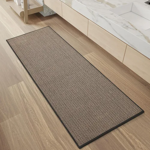 Miniatura 18 de PADOOR Alfombra de baño antideslizante con parte trasera de goma, trenzada absorbente, lavable a máquina, fina alfombra para suelo de baño, de Beige