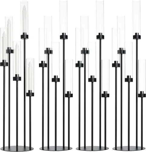 Miniatura 15 de Candelabro de 5 brazos con pantalla acrílica, juego de 4 candelabros dorados para mesa de boda, fiesta de cumpleaños, decoración del hogar, 39.4