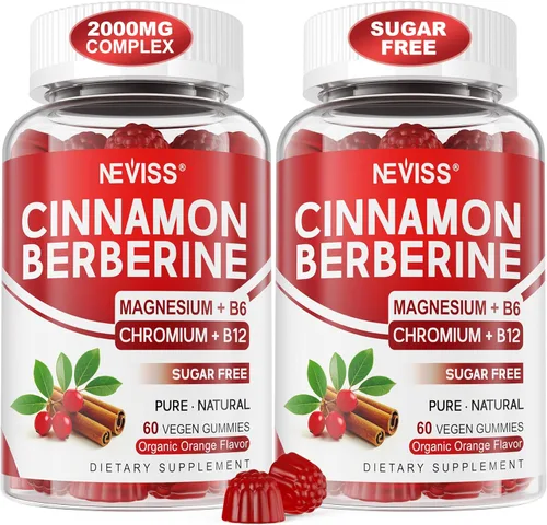Gomitas de Berberina con Canela de Ceilán 2000mg Sin Azúcar, Suplemento Orgánico de Berberina HCI con Canela de Ceilán, Melón Amargo, Té Verde,