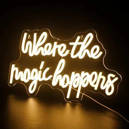 Miniatura 4 de Letrero de neón con texto en inglés «Where The Magic Happens», luz LED blanca cálida para decoración de pared, letras alimentadas por USB, luz