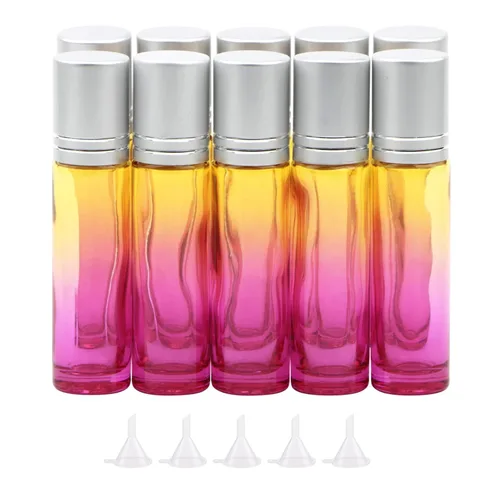 Miniatura 9 de Juego de 10 botellas enrollables de vidrio, 0.3 fl oz (1/3 onza), tarros de rodillo de gradiente azul con abridor de embudos, frascos de vidrio