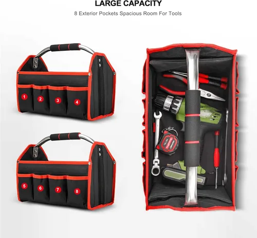 Miniatura 7 de HAUTMEC TB0001 - Bolsa de mano de 8 bolsillos con tapa abierta para electricista, marco rígido de 13 pulgadas, contenedor de herramientas