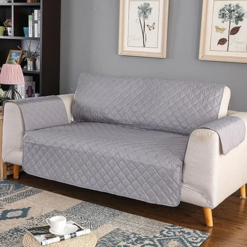 Miniatura 3 de vctops Funda acolchada de doble protección, 100 % impermeable, funda antideslizante para sofá de 2 plazas, protector reversible de muebles para Gris