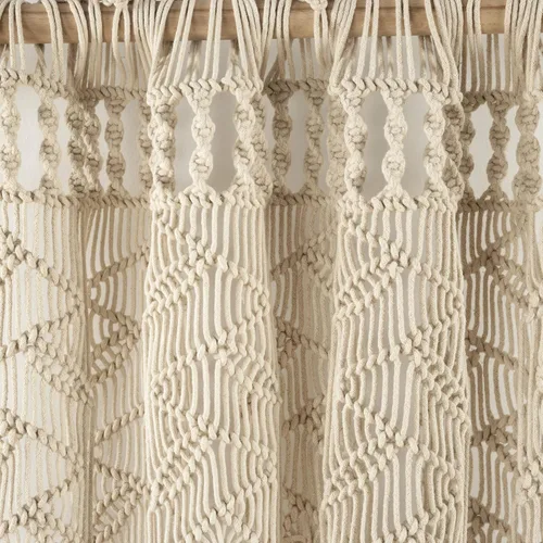 Miniatura 4 de Lush Decor Panel de cortina de algodón con hojas de macramé bohemio para ventana, individual de 40 pulgadas de ancho x 84 pulgadas de largo, neutro