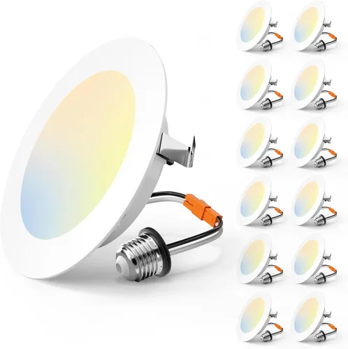 Amico - Iluminación LED empotrable de 4 pulgadas 5CCT paquete de 12 unidades, 700 lm luces de caja plana, regulable, clasificación IC, 7 W equivalen