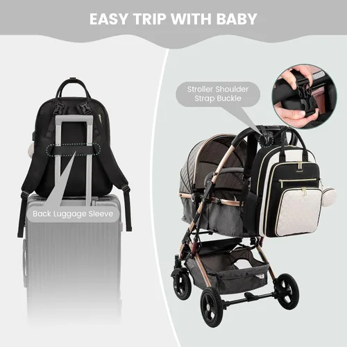 Miniatura 8 de LOVEVOOK Bolsa de pañales para bebé, mochila impermeable para pañales con puerto de carga USB para bebé, gran capacidad para laptop de 15.6