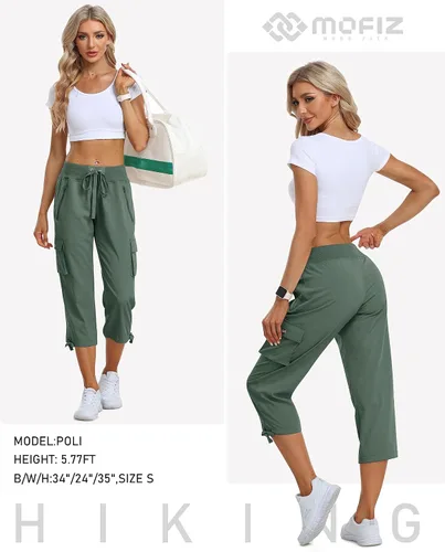 Miniatura 6 de MoFiz Pantalones cargo capri de senderismo para mujer, ligeros, de secado rápido, atléticos, viajes, casuales, holgados, cómodos, bonitos bolsillos