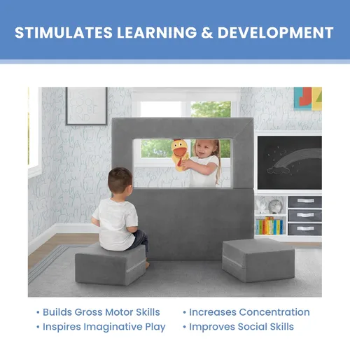 Miniatura 3 de Delta Children Sofá convertible y juego para niños y niños pequeños, sofá modular de espuma y tumbona abatible con 2 otomanas, color gris