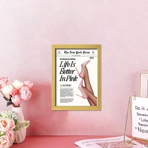 Miniatura 7 de Arte de pared enmarcado en lienzo con impresión de póster rosa bebé para estética de habitación femenina, arte de pared femenino moderno, obra