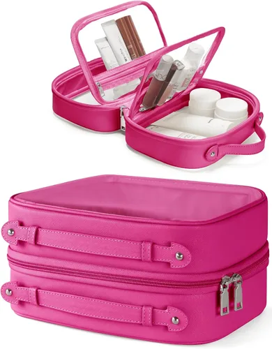 Miniatura 12 de Bolsa de Cosméticos Transparente de Doble Capa Bolsa de Artículos de Tocador de Viaje Estuche de Maquillaje Transparente con 4 Compartimentos, Bolsa