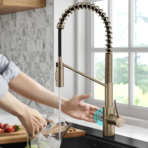Miniatura 9 de KRAUS Oletto - Grifo de cocina comercial monomando extraíble, con sensor sin contacto y con montaje superior QuickDock, en bronce champán antiguo