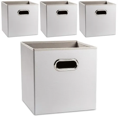 Miniatura 7 de PRANDOM Contenedores plegables de cuero de 11 x 11 pulgadas [4 unidades] cestas de almacenamiento de tela, cajones con asas de algodón, organizador
