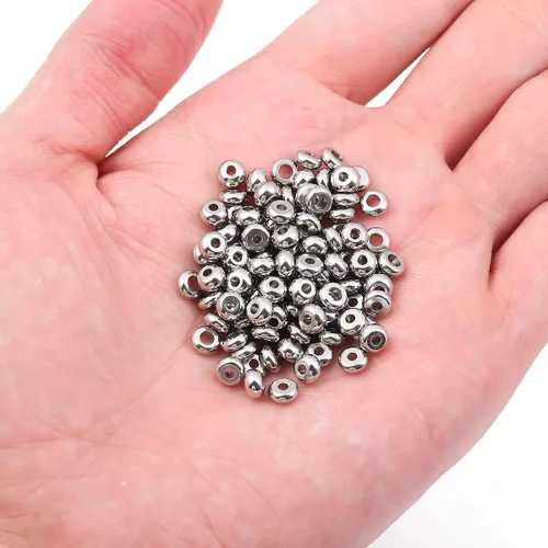 Miniatura 5 de BEADIA Cuentas espaciadoras de acero inoxidable de 0.197 x 0.118 in Rondelle sueltas para hacer joyas de bricolaje, 100 unidades con agujero