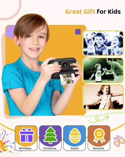 Miniatura 8 de Cámara de impresión instantánea en color para niños – Cámara para niños con 5 papeles fotográficos de color, video de 48MP y 1080P, 21 marcos