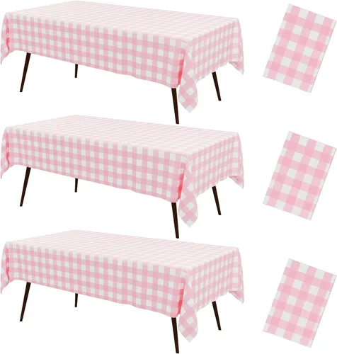 Miniatura 12 de misaya 3 paquetes de manteles desechables de búfalo, mantel de plástico impermeable de 54 x 72 pulgadas, manteles rectangulares a cuadros caqui