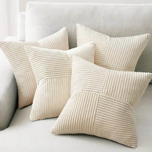 Topfinel Juego de 4 fundas de almohada decorativas color beige, fundas de almohada bohemias de terciopelo suave y acogedor de doble cara, mezcla y