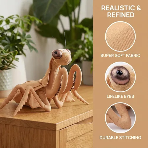 Miniatura 3 de Peluche grande de Mantis marrón – Animales de peluche realistas de mantis religiosa marrón de 15 pulgadas, juguetes de insectos de alas grandes