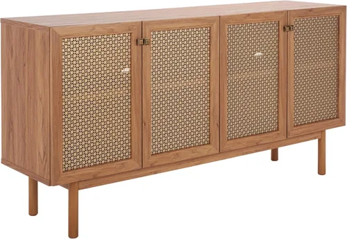 Miniatura 17 de SAFAVIEH Piran Soporte de TV para pantalla plana de hasta 70 pulgadas, nogal y dorado, 4 puertas con almacenamiento interior, consola multimedia